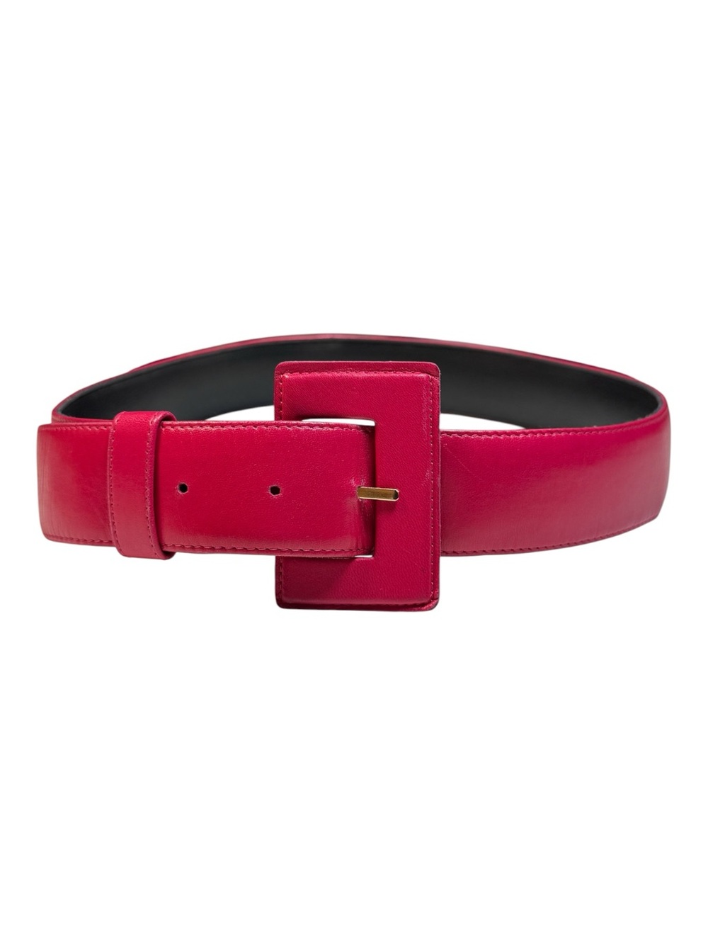 Vintage Charles Jourdan Wide Hot Pink Leather Waist Belt Tall Buckle France S 29